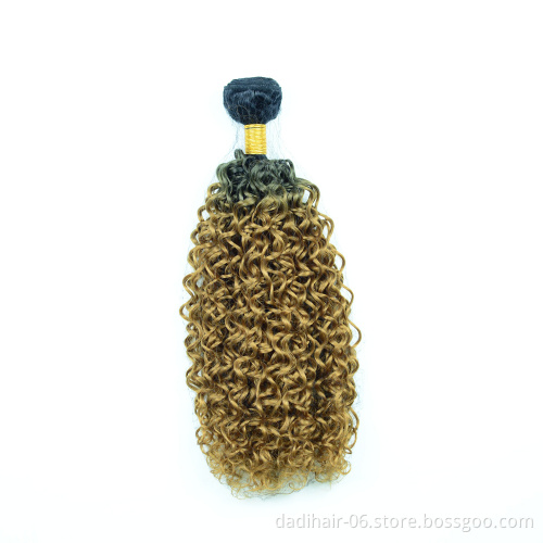 Adorable Heat Resistant Fiber Synthetic Hair Weaves,Single Hair Bundles Ombre Two Tone Gold Color T1b27 Kinky Curl 100g